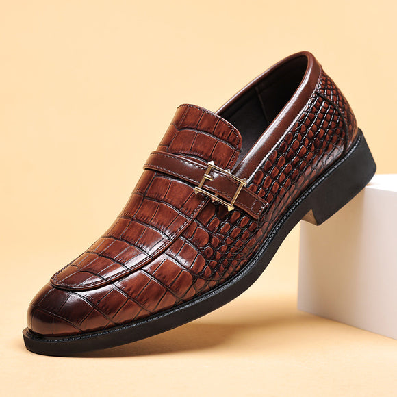 Sapatos Masculinos de Couro com Estampa de Crocodilo - Estilo Executivo