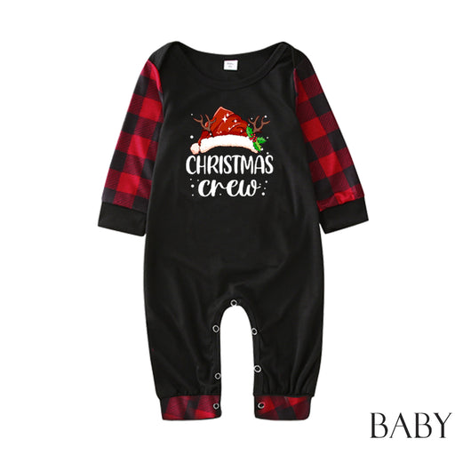 Kids' Christmas pajama set with a black "Christmas Crew" top and red and black buffalo plaid pants. - Image 12