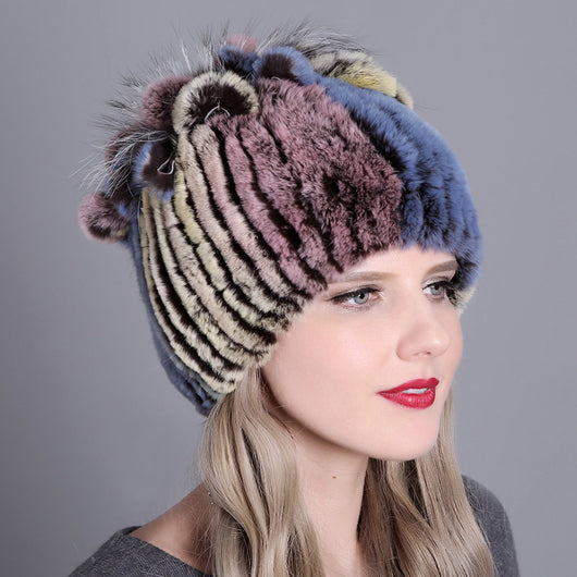 Gorro Tejido de Piel de Conejo Rex para Mujer - Image 15