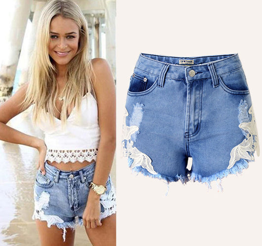Shorts Boho de Cintura Alta con Encaje para Playa y Resort - Image 7