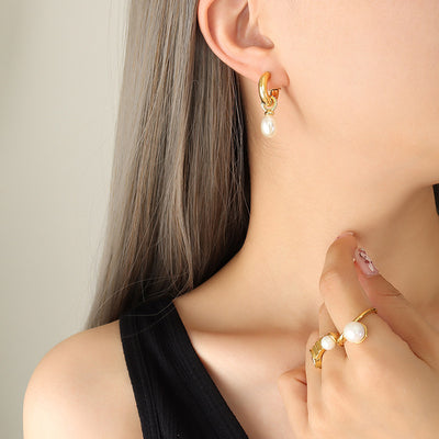 Aretes de Perla Barroca en C con Diseño Personalizado Europeo - Image 3