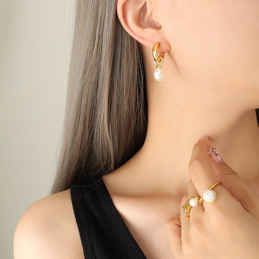 Aretes de Perla Barroca en C con Diseño Personalizado Europeo - Image 3