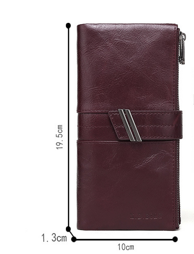 Cartera Larga de Cuero Encerado con Doble Cierre para Mujer - Image 7