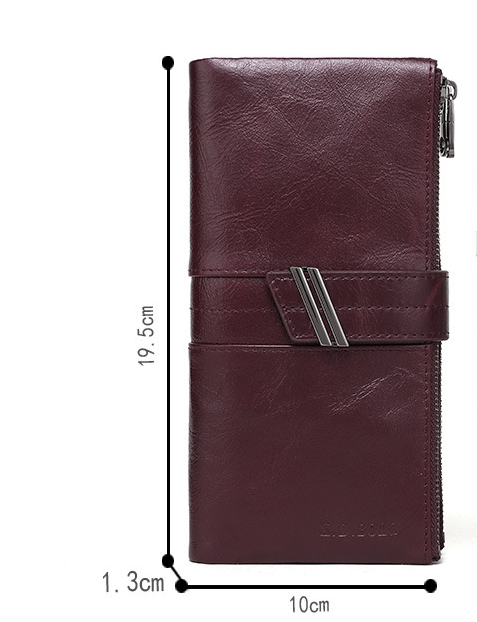 Cartera Larga de Cuero Encerado con Doble Cierre para Mujer - Image 7