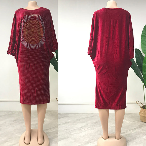 Vestido Casual Elegante con Mangas Murciélago y Brillantes