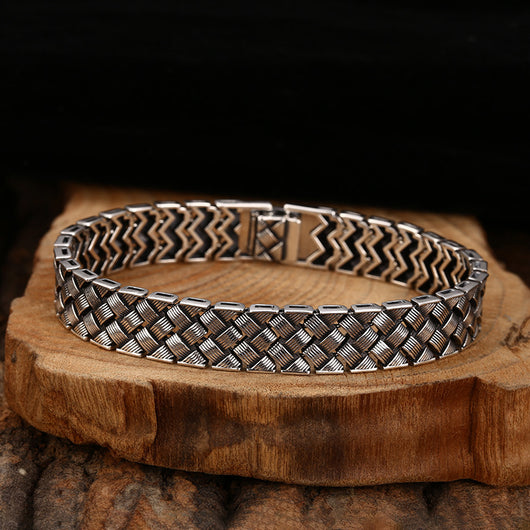 Pulsera de Plata 925 con Diseño Tejido de Líneas Cruzadas