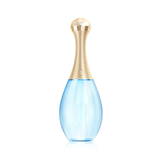 Mini silent portable humidifier shaped like a perfume bottle, with a clear body and a gold ribbed neck and faceted cap. - Image 18