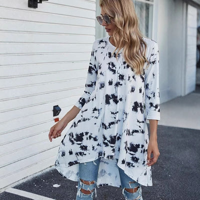 Blusa Casual de Manga Larga con Estampado y Cuello Redondo