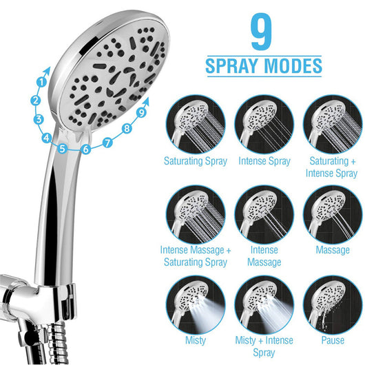 Ducha Manual de Acero Inoxidable con Varilla Extensible y 9 Funciones de Spray - Image 11