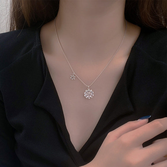 Collar Vintage de Plata Esterlina 925 con Engranajes y Perlas Redondas