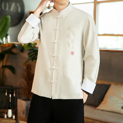 Camisa Retro Bordada para Hombre Estilo Chino Primavera Otoño - Image 10