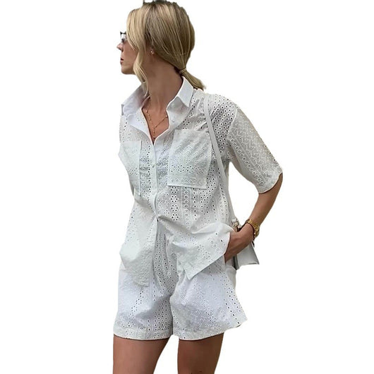 Blusa Corta con Cuello de Solapa y Detalles Calados para Mujer - Image 5
