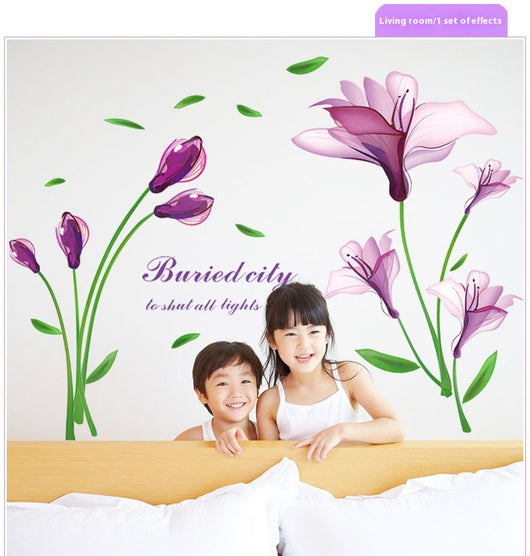 Vinilo Decorativo Flor Púrpura Autoadhesivo Romántico para TV - Image 2