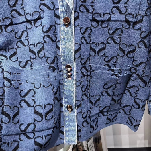 Chaqueta Tejida Denim Jacquard con Costuras Vintage - Comodín para Mujer - Image 14