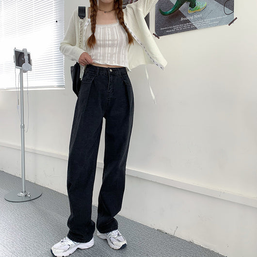 Pantalón Denim Retro Cintura Alta Pierna Ancha para Mujer