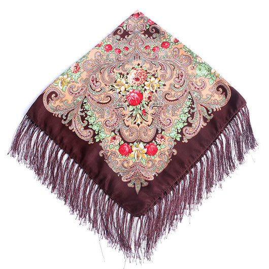 Pañuelo Cuadrado de Algodón y Lino con Flecos Estampado - Image 6