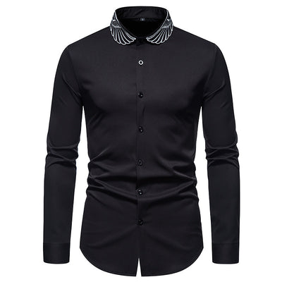 Camisa de Cuello Mao con Alas Bordadas para Hombre - Estilo Moderno - Image 14