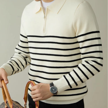 Suéter Business Casual con Cierre Medio y Rayas para Hombre