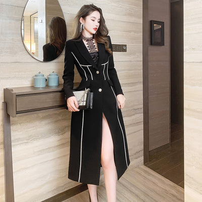 Abrigo Trinchera Negro Midi Elegante para Mujer - Image 2