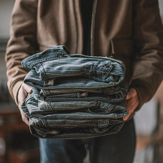 Camisa Denim Vintage a Rayas Verticales Manga Larga para Hombre - Image 15