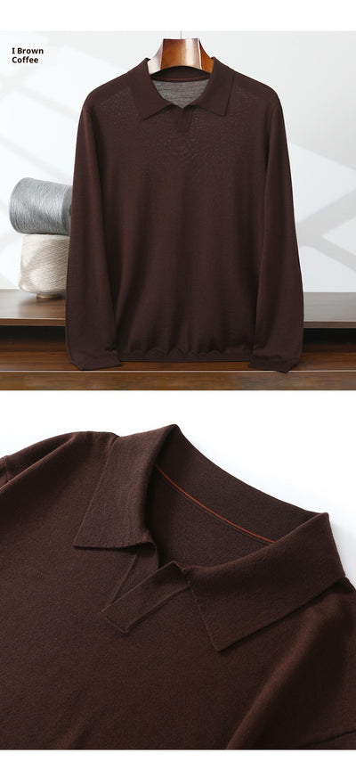 Suéter Polo de Lana Pura Fina Cuello Solapa para Hombre - Image 21