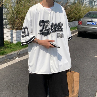 Cardigan Hip Hop Estilo Béisbol de Manga Corta para Hombre - Image 11