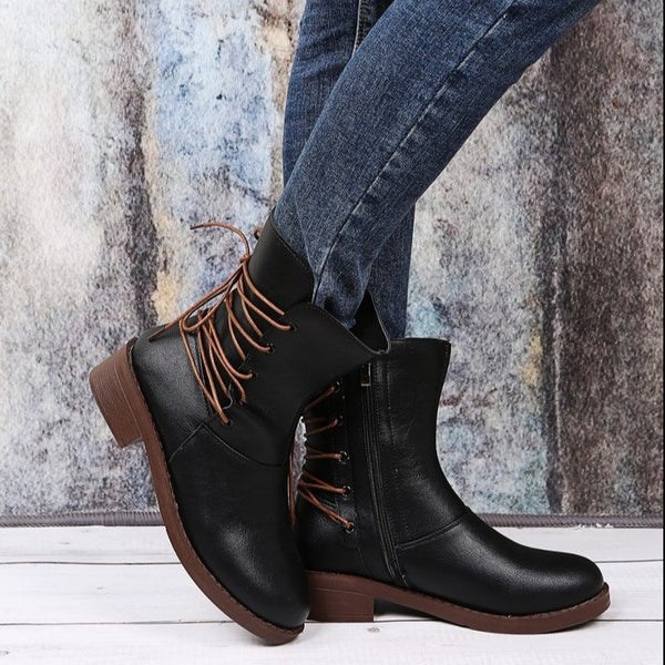 Botas Retro Mujer con Tacón Grueso y Detalles de Remaches