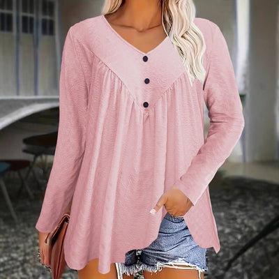 Blusa Casual de Manga Larga con Escote en V para Mujer