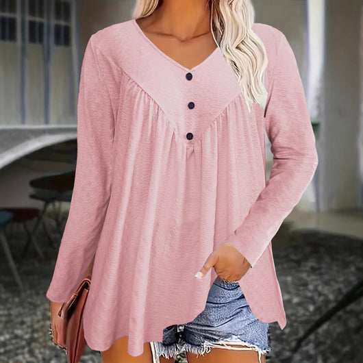 Blusa Casual de Manga Larga con Escote en V para Mujer