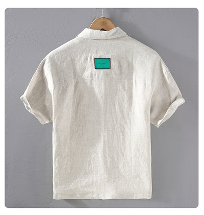 Camisa de Lino Cuadriculada Tejida para Hombre - Manga Corta - Image 14