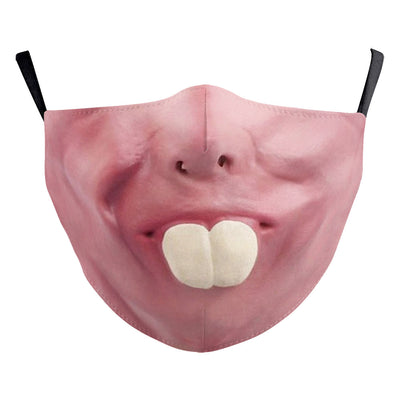 Halloween funny face mask with a digital print of a nose and two large buck teeth, featuring black ear loops. - Image 28
