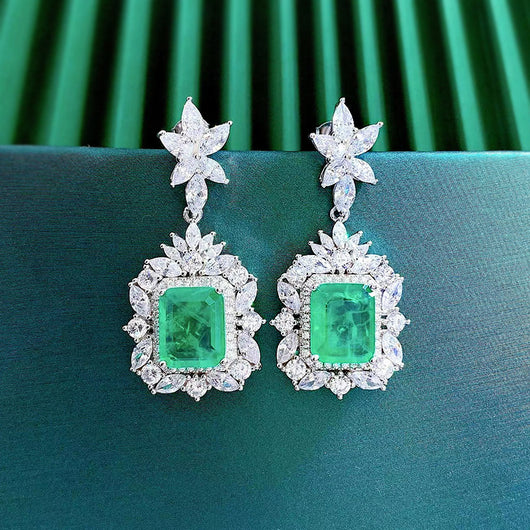 Conjunto de Aretes y Collar Rectangular en Plata con Esmeralda - Image 12