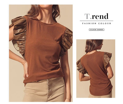 Playera de Algodón para Mujer con Detalles de Malla y Volantes - Image 8
