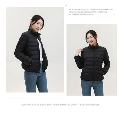 Chaqueta Corta Acolchada de Plumón para Mujer con Capucha y Cuello Alto - Image 18