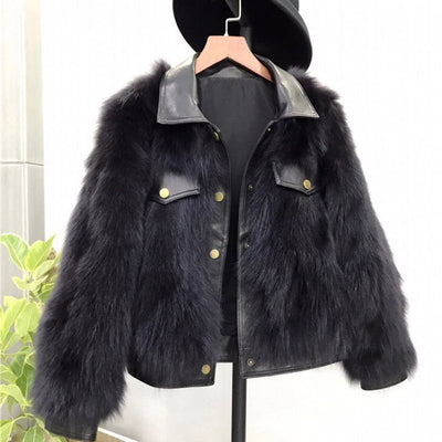 Chaqueta de Cuero para Moto Mujer Invierno con Cuello de Zorro Sintético - Image 5