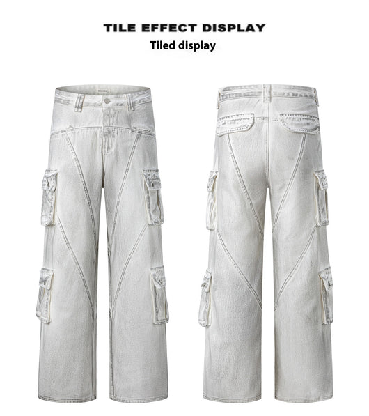 Pantalones Cargo Retro Mujer Cintura Alta Pierna Ancha Casual - Image 8