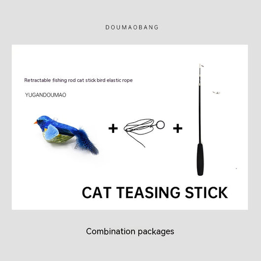 Red plush bird cat toy on a long steel wire stick with an elastic rope, designed for interactive pet play. - Image 15
