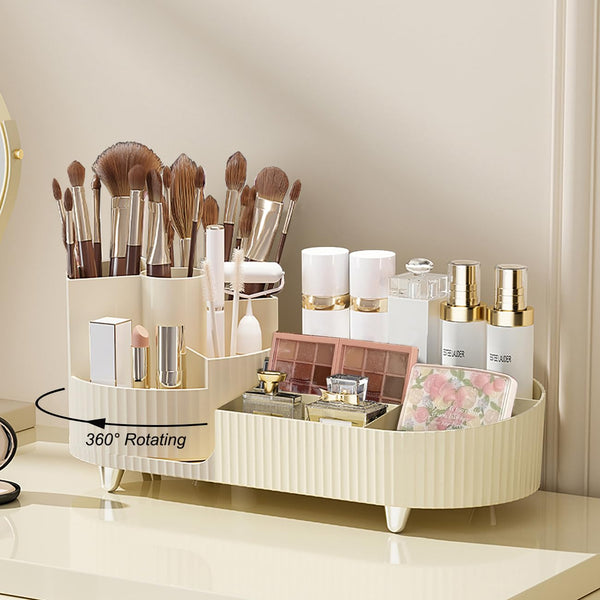 Organizador Giratorio de Maquillaje para Tocador - Gran Capacidad con Soporte para Brochas