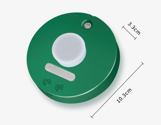 White round portable USB humidifier with a night light, single fog outlet, and two control buttons. - Image 16