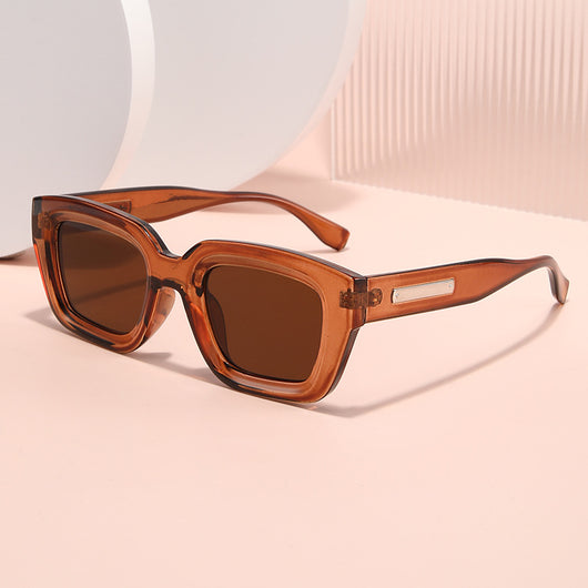Square fashionable anti-ultraviolet sunglasses with a translucent brown frame and dark brown lenses. - Image 9