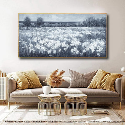 Cuadro Moderno Flores Blancas Paisaje Minimalista Negro y Blanco para Sala - Image 5