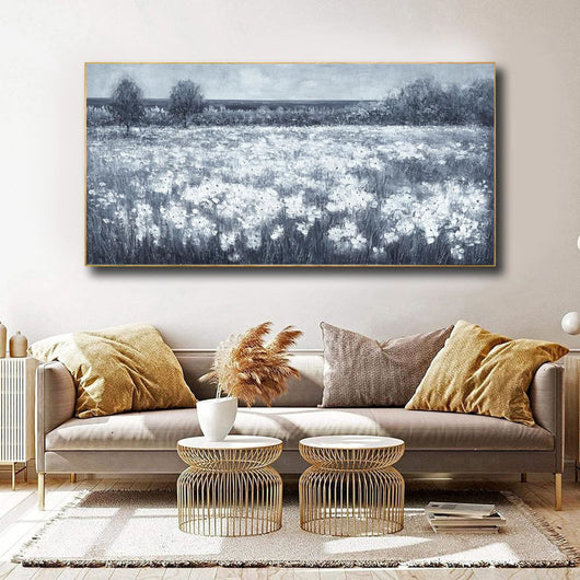Cuadro Moderno Flores Blancas Paisaje Minimalista Negro y Blanco para Sala - Image 5