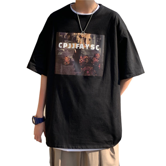 Camiseta Hombre Talla Grande Suelta Manga Media Verano