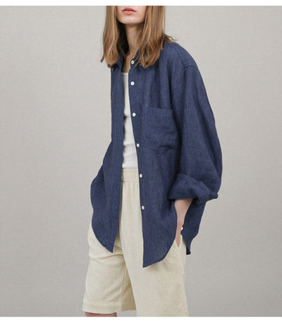 Camisa de Lino Puro Diseño Exclusivo Cuello Solapa Mujer - Image 12