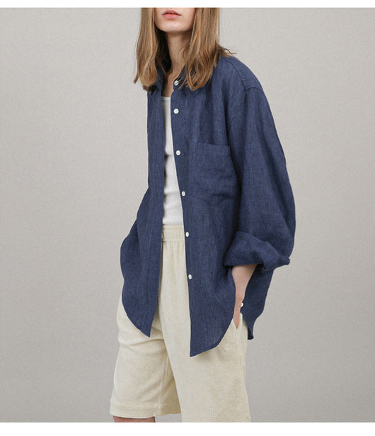 Camisa de Lino Puro Diseño Exclusivo Cuello Solapa Mujer - Image 12