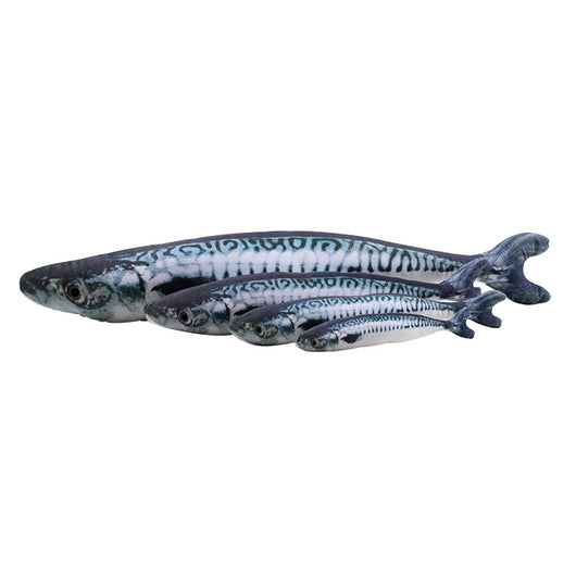 Two plush fish cat toys, one large and one small, with realistic green and brown scale patterns. - Image 19