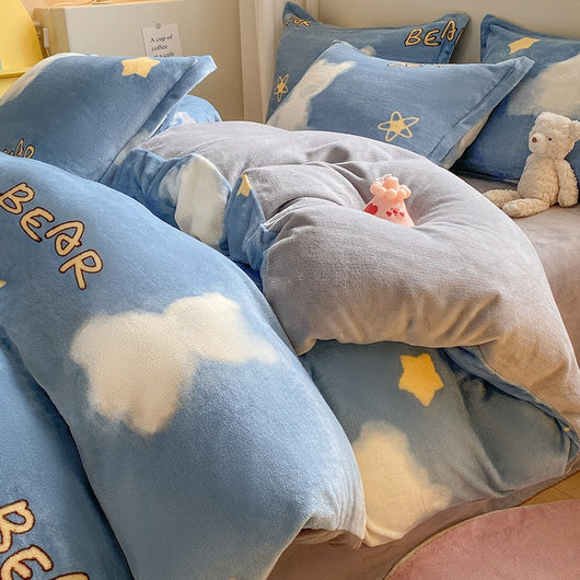 Juego de Cama Invierno Franela Coral 4 Piezas - Funda Nórdica y Sábanas Gruesas - Image 40