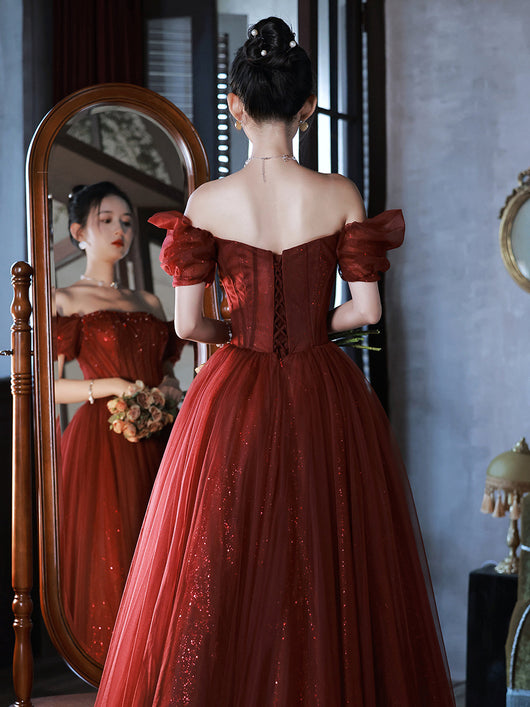 Vestido de Compromiso Elegante Rojo Vino Asimétrico de Lujo - Image 5