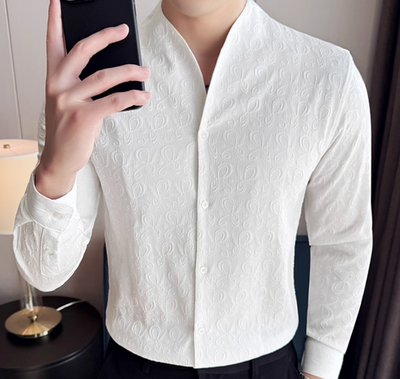 Camisa Casual de Cuello Mao a Rayas, Sin Planchado y Alta Calidad - Image 12