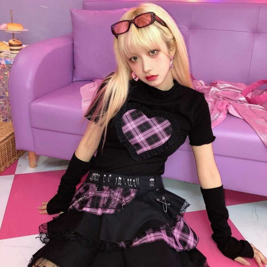 Falda Punk Harajuku con Encaje y Detalles Acolchados para Mujer - Image 11